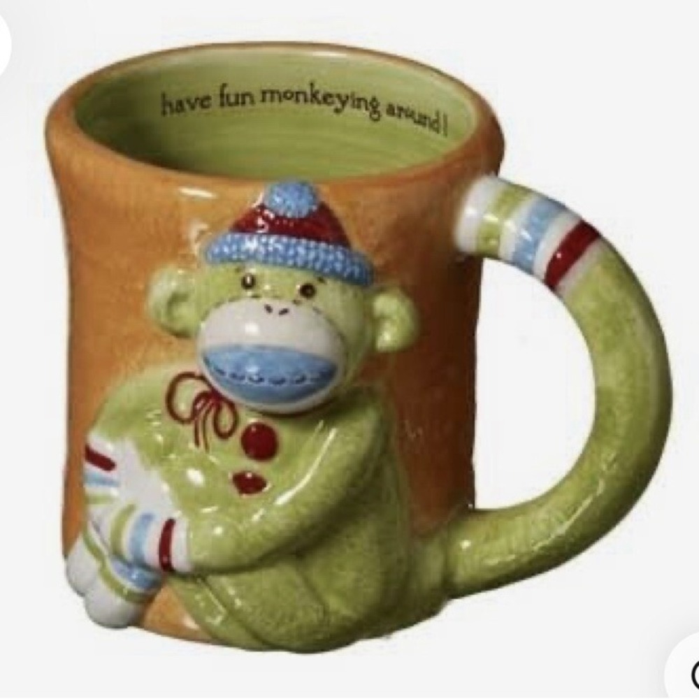 Lot Of 2 Monkeez Coffee Mugs Have Fun Monkeying Around Sock Monkey 3D Ceramic